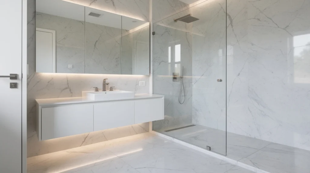 salle de bain marbre blanc